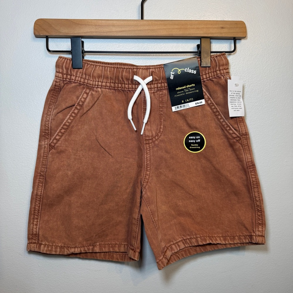 Art Class Boys Relaxed Shorts Rust Brown Elastic Drawstring Size Small 6/7 NWT
